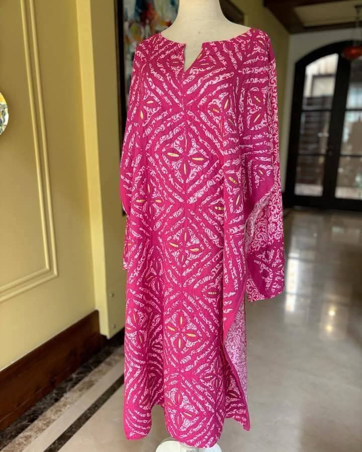 Handcrafted Hot Pink Applik Unstitched Bareeze Lawn Cotton 3-Piece suit with chiffon Dupatta Unstitched Aura Crafted Studio