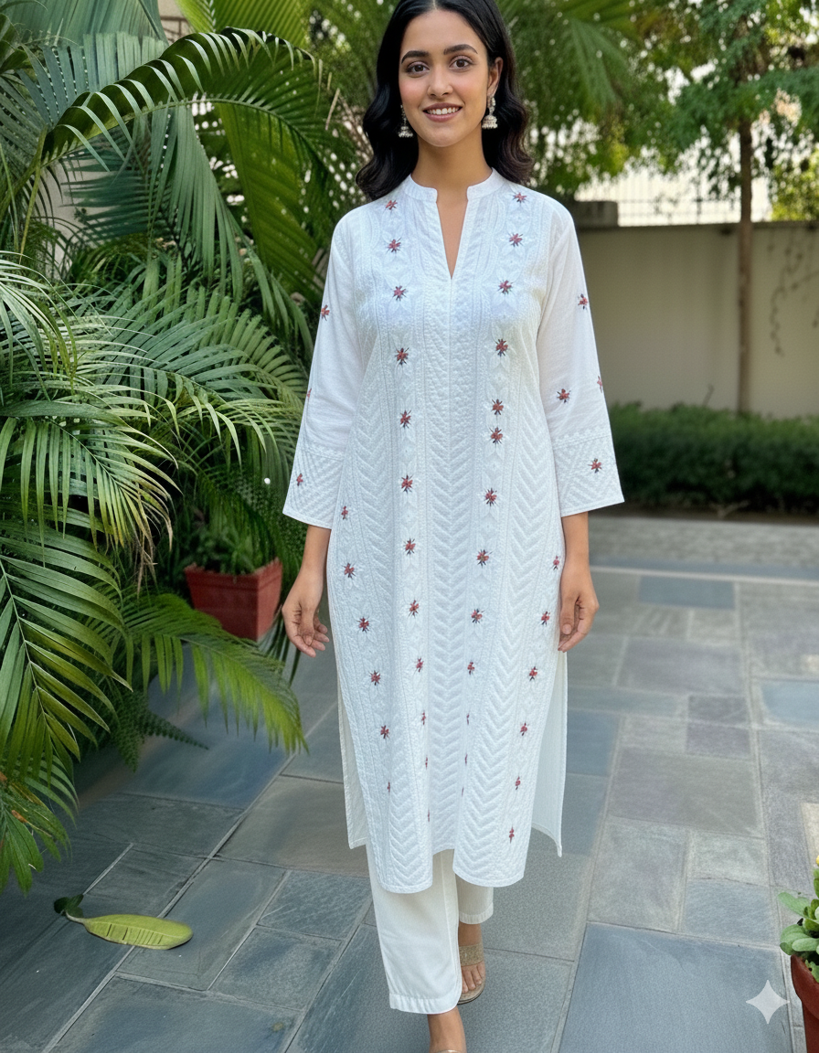Handmade Applik embroidered Premium Cotton unstitched 2-Piece (Shirt/Trouser).