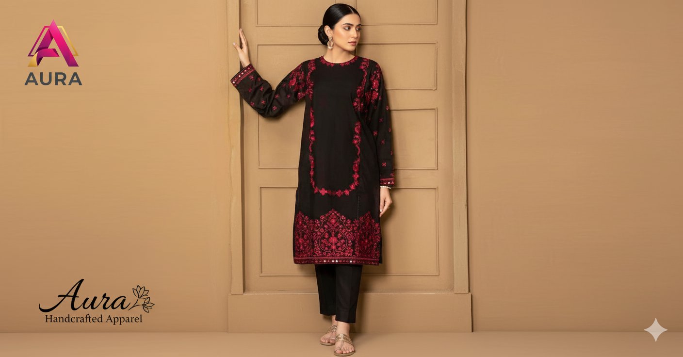 Exclusive Black Embroidered Unstitched Bareeze Lawn Cotton 2-Piece (Shirt/Trouser) Unstitched Aura Crafted Studio 