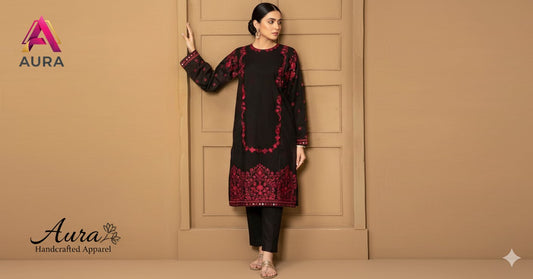 Exclusive Black Embroidered Unstitched Bareeze Lawn Cotton 2-Piece (Shirt/Trouser) Unstitched Aura Crafted Studio 
