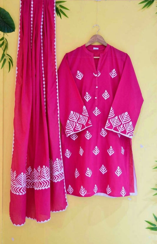 Handcrafted Applik Unstitched Bareeze Lawn Cotton 3-Piece Suit Unstitched Aura Crafted Studio 