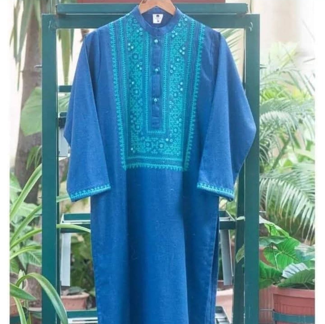 Handcrafted Blue Embroidered Unstitched Bareeze Lawn Cotton Shirt Piece Unstitched Aura Crafted Studio 