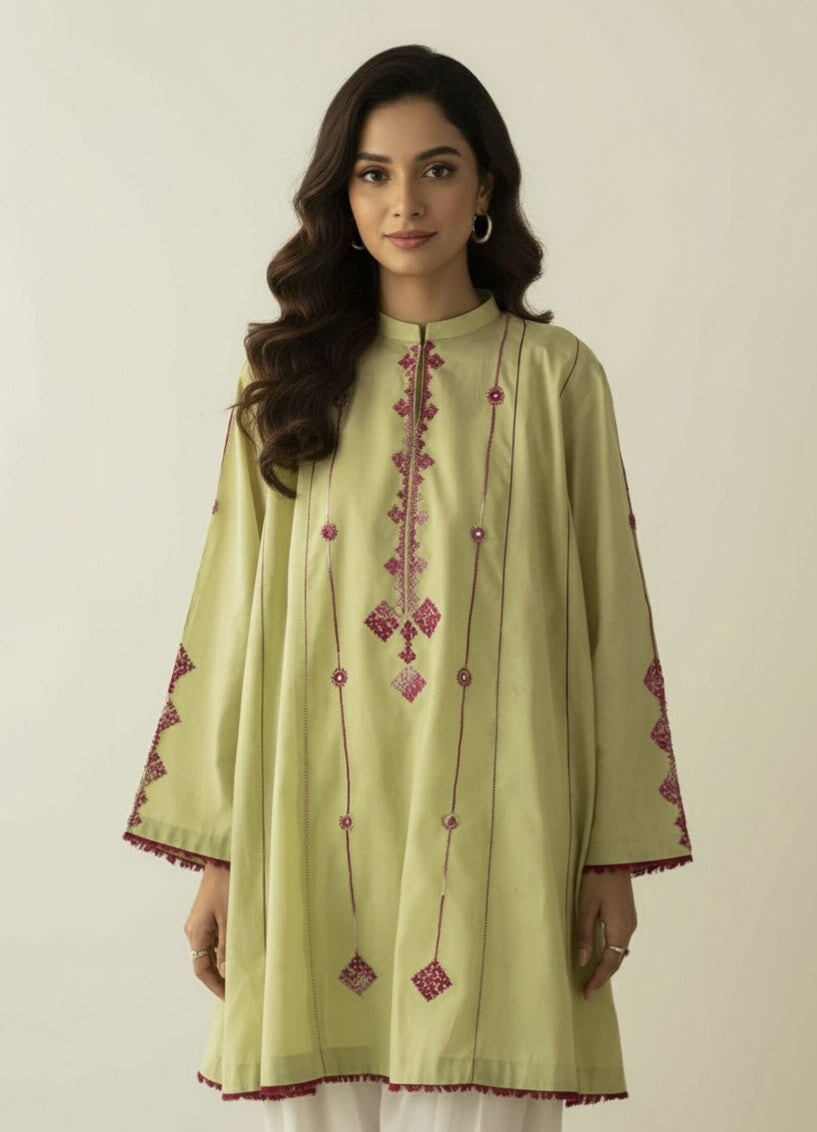 Handcrafted wearable art mirror embroidered unstitched Cotton Shirt. Unstitched Aura Crafted Studio 