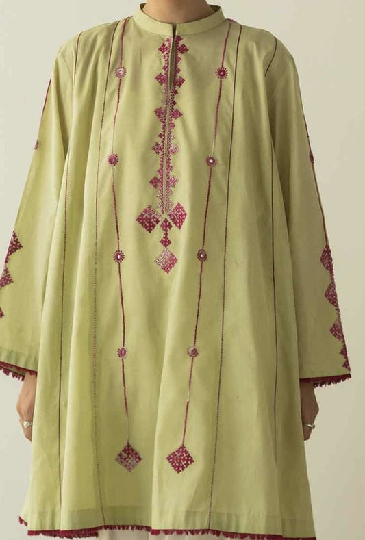 Handcrafted wearable art mirror embroidered unstitched Cotton Shirt. Unstitched Aura Crafted Studio 