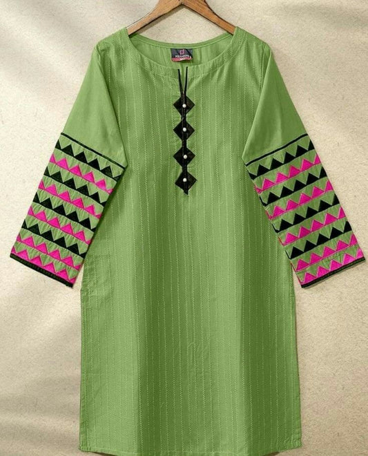 Handmade Intricate Art Applik Premium imperial cotton Unstitched Shirt. Unstitched Aura Crafted Studio 