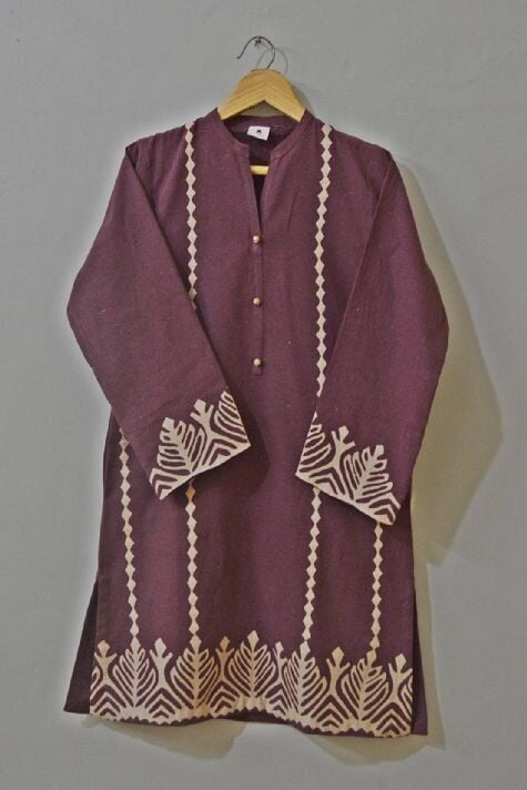 Handmade Wearable Art Applik Unstitched Bareeze Lawn Cotton Shirt. Unstitched Aura Crafted Studio 
