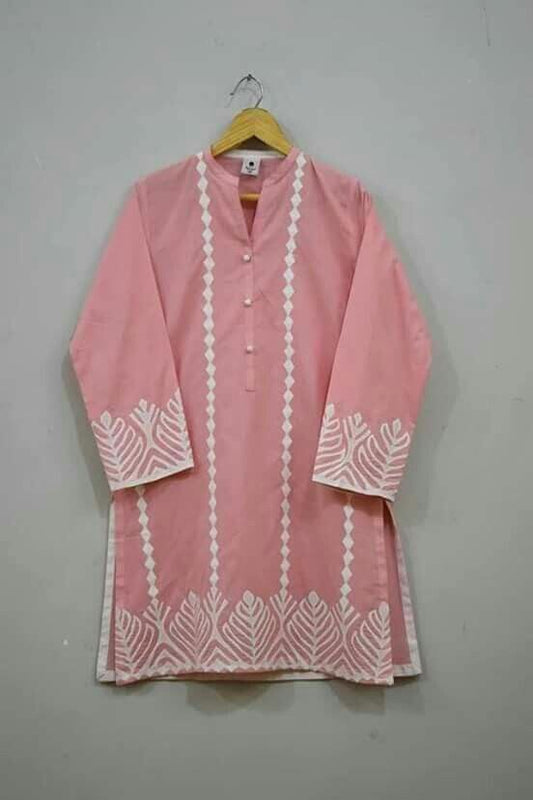 Handmade Wearable Art Applik Unstitched Bareeze Lawn Cotton Shirt. Unstitched Aura Crafted Studio 