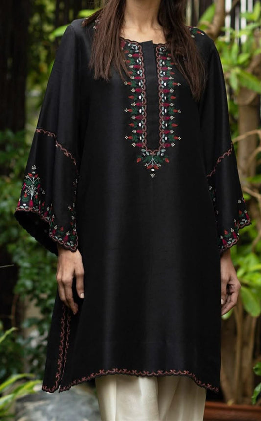 Handmade Wearable Art Mirror embroidered unstitched Silk 2-Piece (Shirt/Trouser). Unstitched Aura Crafted Studio 