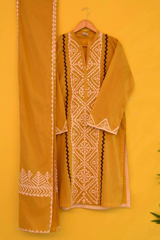 Intricate Handcrafted Applik Unstitched Bareeze Lawn Cotton 3-Piece Suit Unstitched Aura Crafted Studio 