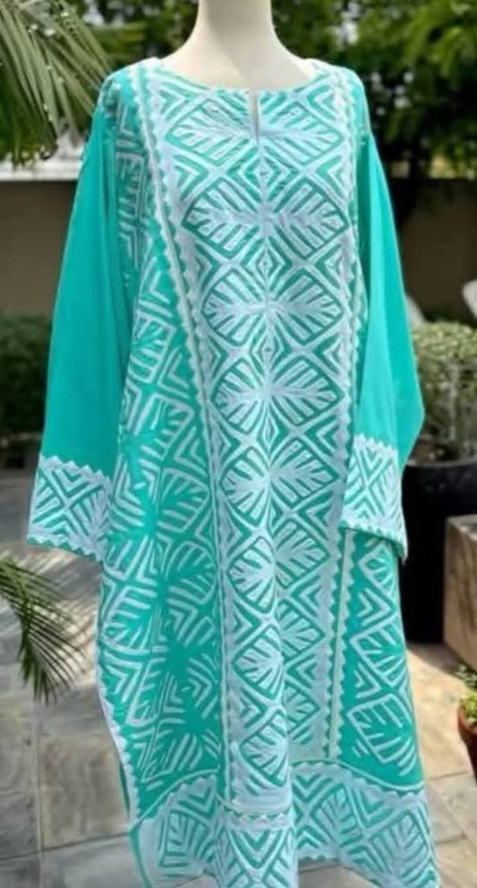 Intricate Handcrafted Appliqued Premium Imperial Cotton with Chiffon Dupatta / Ready-to-Tailor 3 Piece Set Unstitched Aura Crafted Studio 