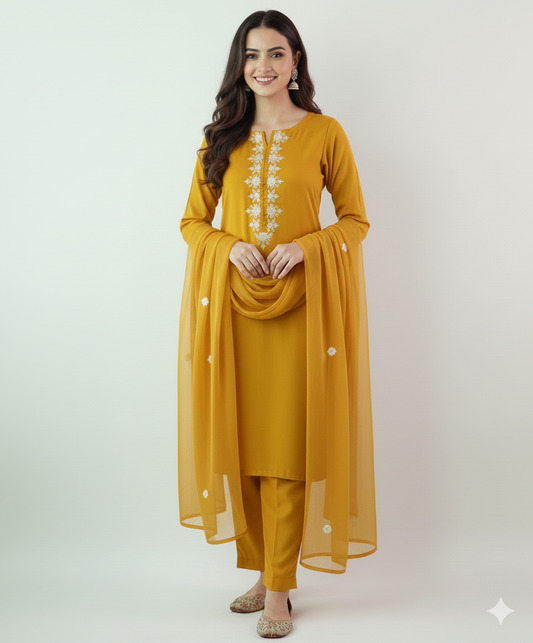 Handcrafted Mirror Embroidered Unstitched Imperial Cotton shirt with chiffon Dupatta 2-Piece (Shirt/Dupatta).