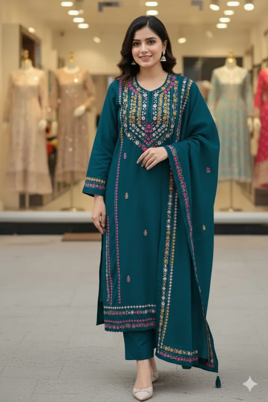 Handcrafted Embroidered Unstitched Premium Imperial Cotton 3-Piece Suit.