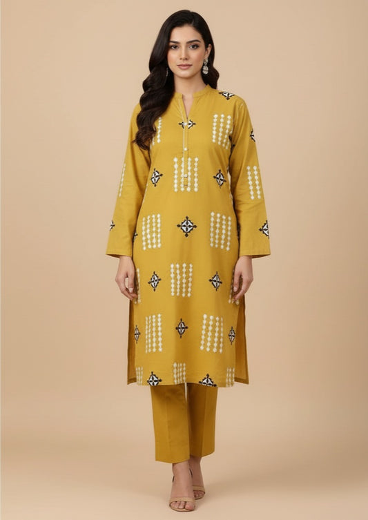 Handmade Artistry Applik embroidered unstitched Premium Cotton Shirt.