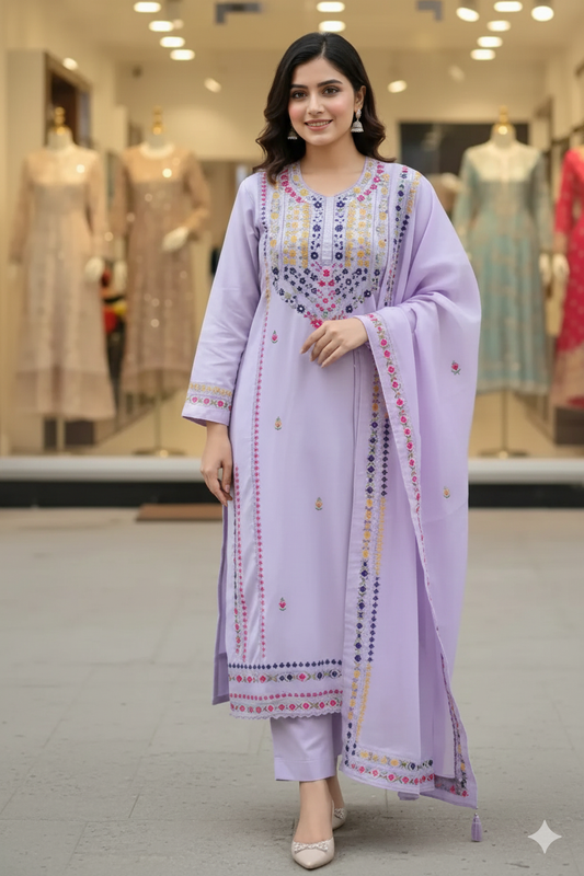 Handcrafted Embroidered Unstitched Premium Imperial Cotton 3-Piece Suit.