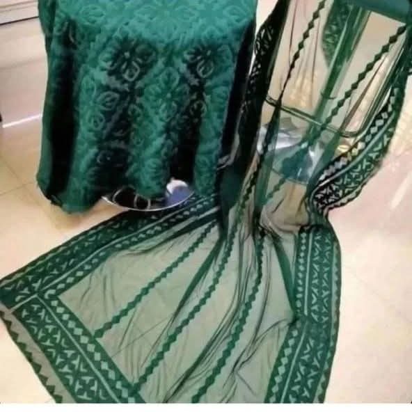 Signature Handcrafted Exclusive Bottle Green Applik Unstitched Bareeze Lawn Cotton 3-Piece Suit with Chiffon Dupatta Unstitched Aura Crafted Studio 